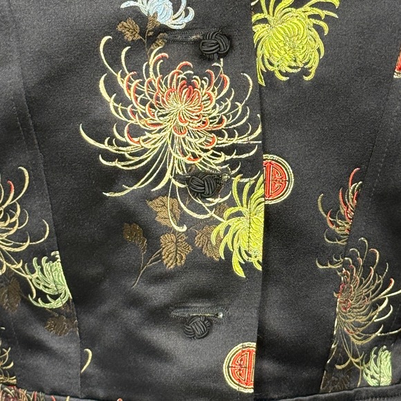 Night Lights Oriental Floral Print Jacket Cropped Silk Blend Black Womens Size 4 - Picture 5 of 9